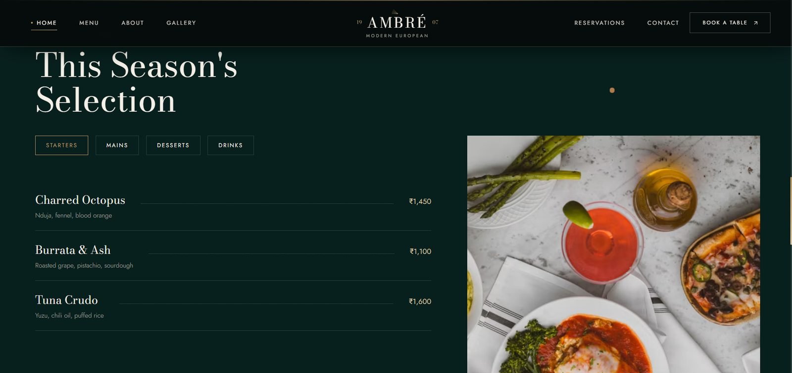Amber Restaurant website screenshot 10