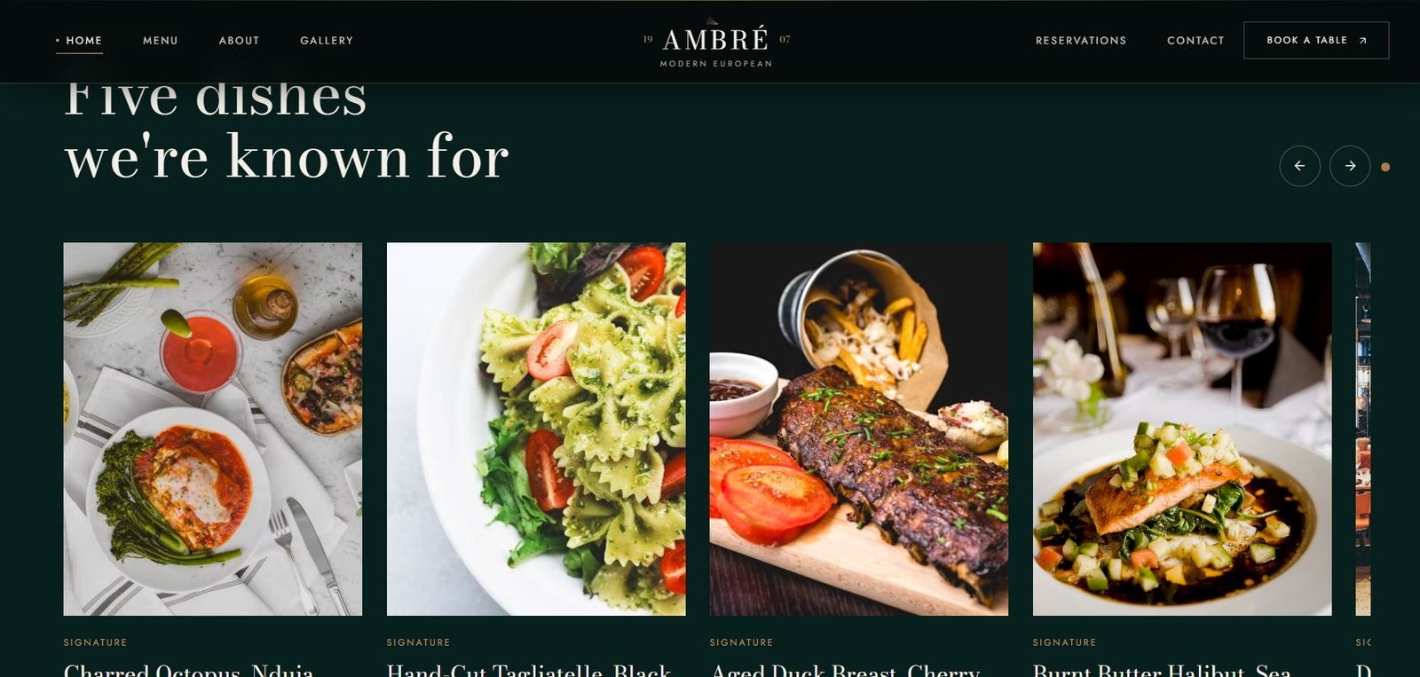 Amber Restaurant website screenshot 2