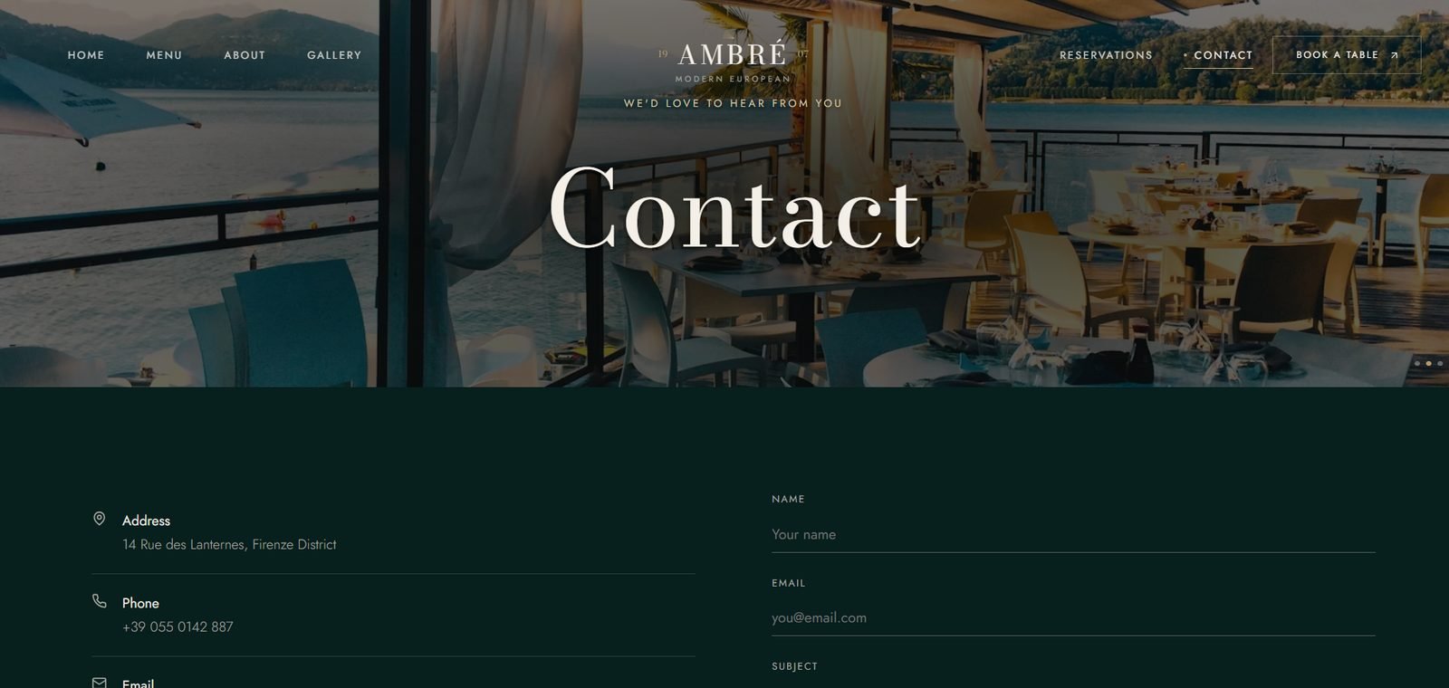 Amber Restaurant website screenshot 4