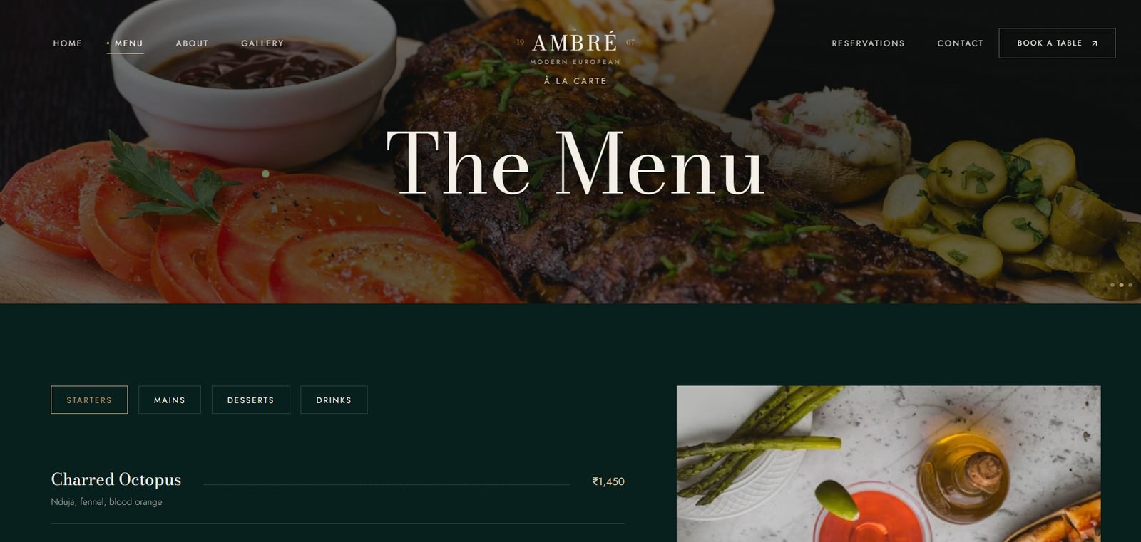 Amber Restaurant website screenshot 7