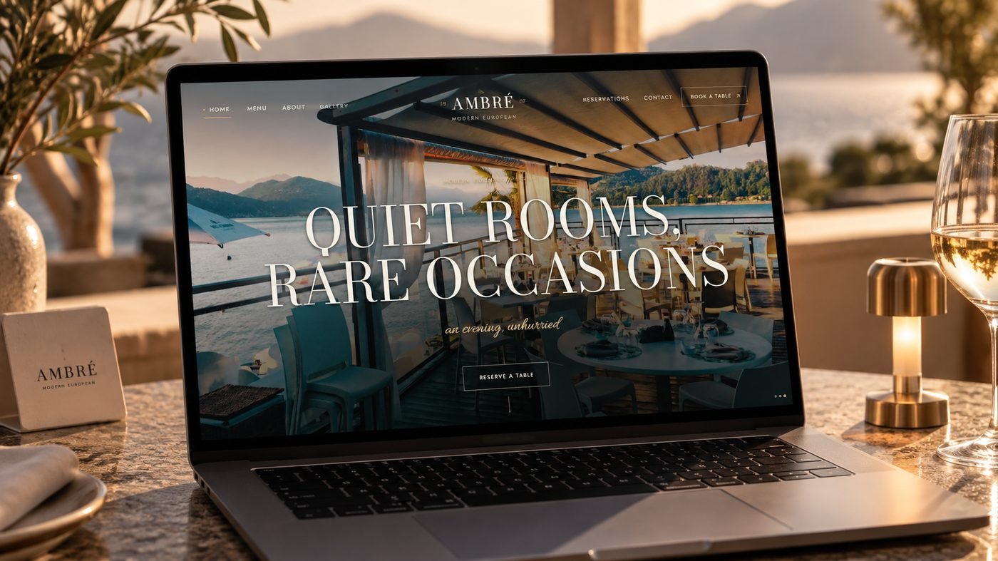 Amber Restaurant website shown on a laptop