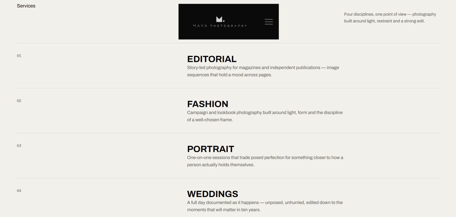 Maya Photography website screenshot 7