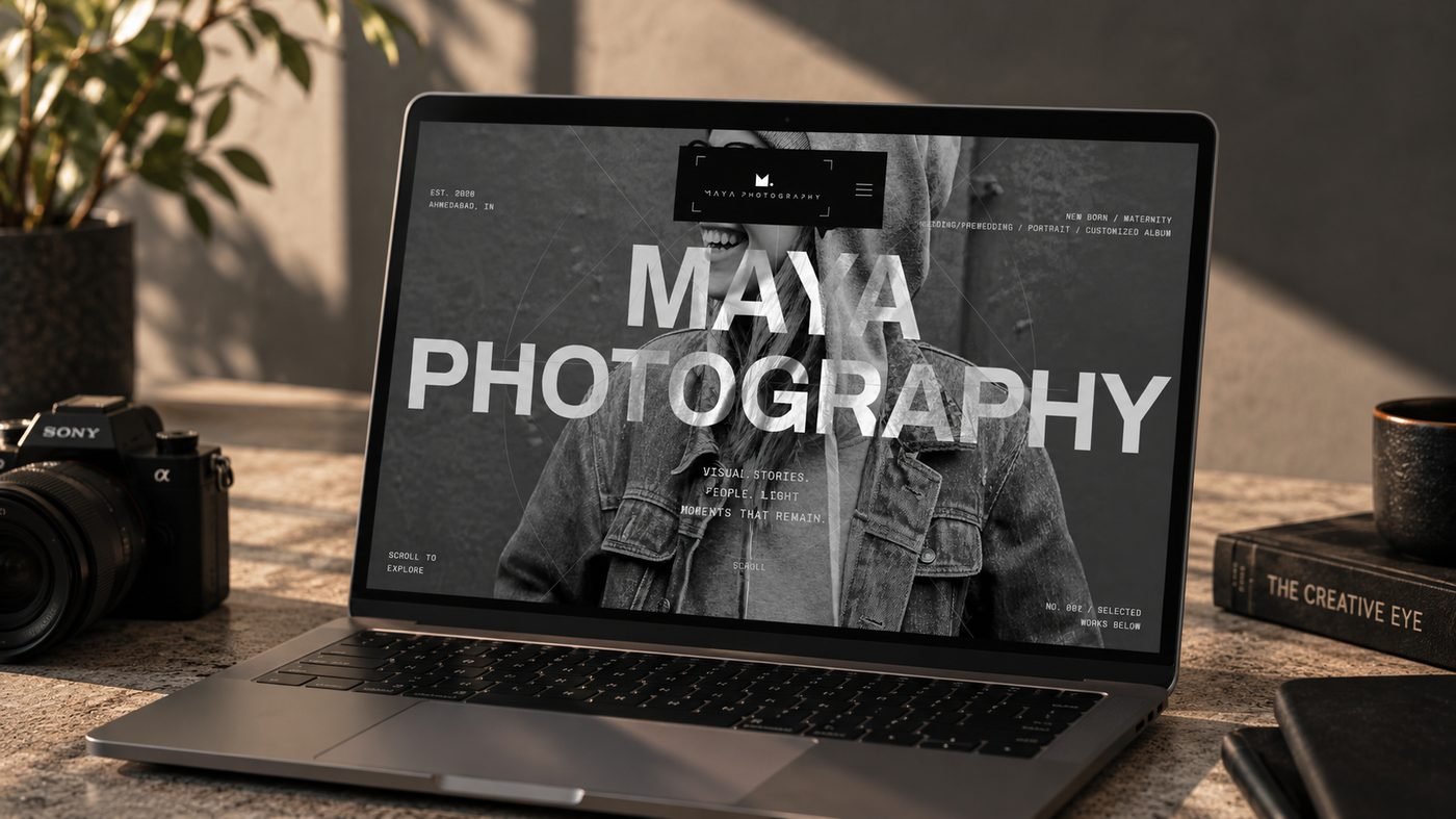 Maya Photography website shown on a laptop