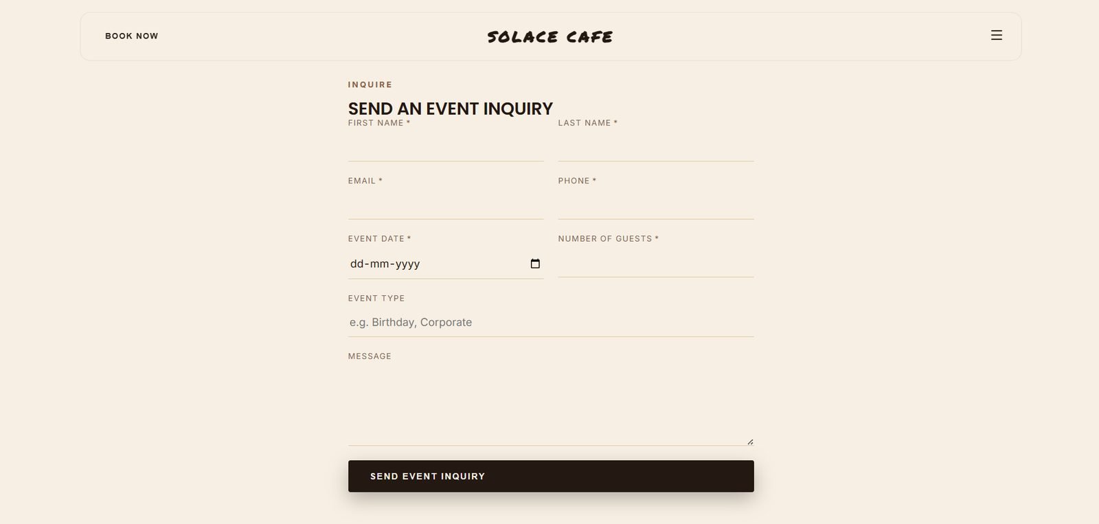 Solace Cafe website screenshot 2