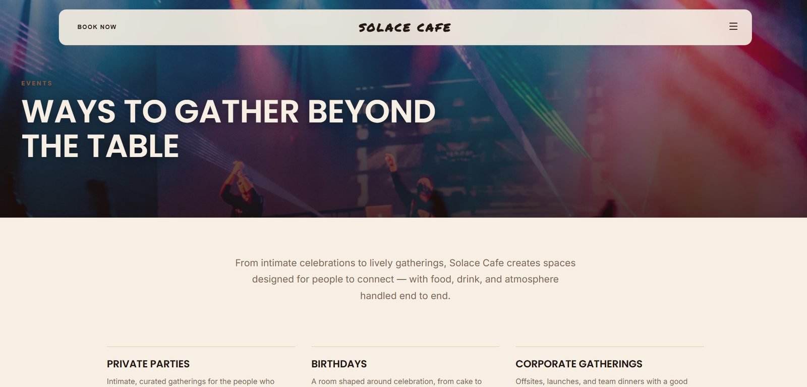 Solace Cafe website screenshot 3