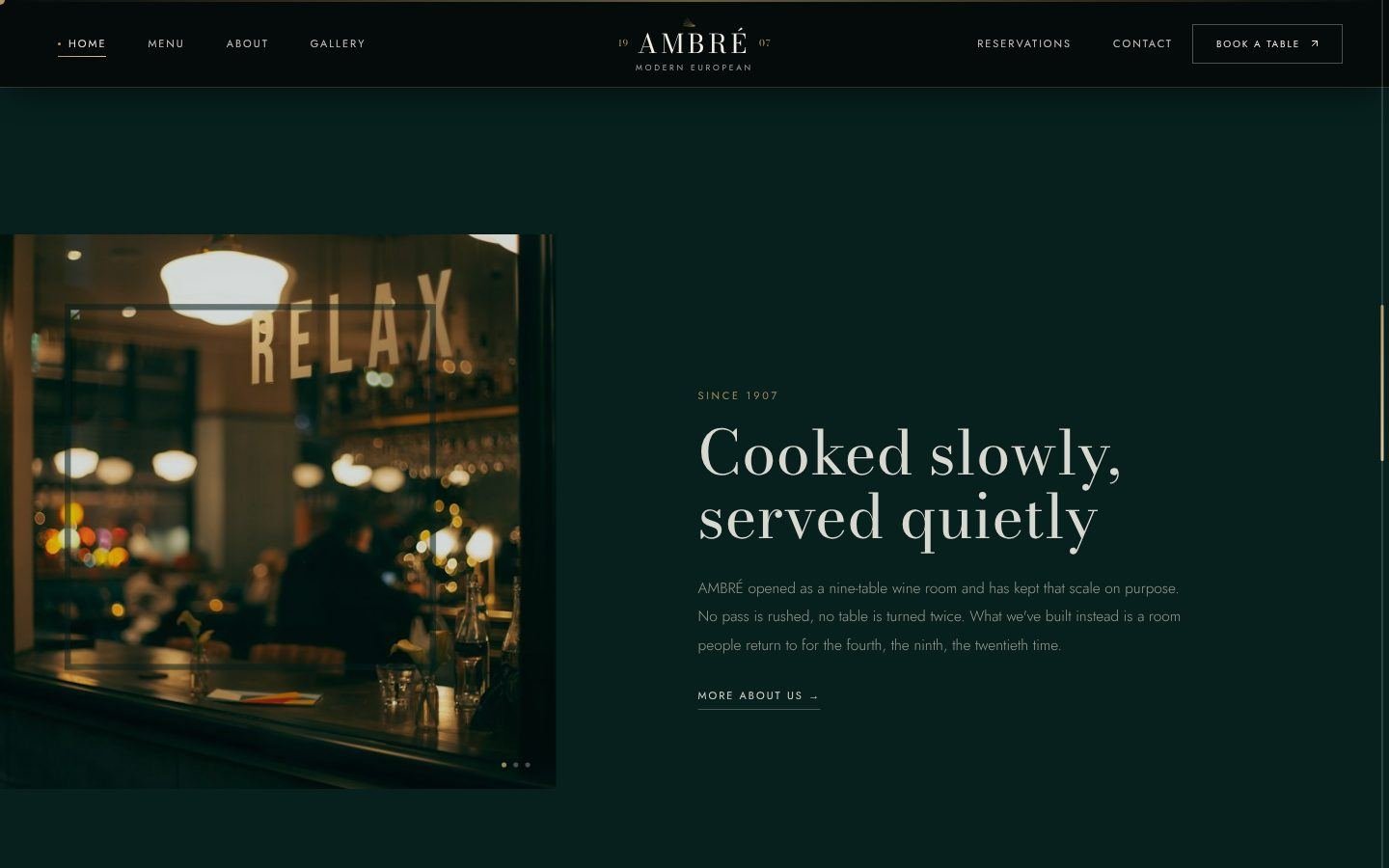 Ambré story section Cooked slowly, served quietly