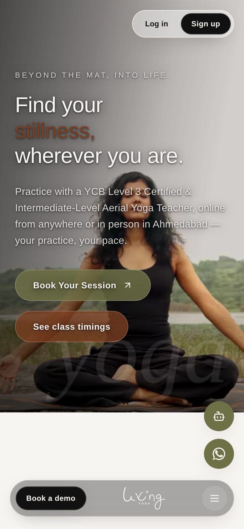 Living Yoga home page on a phone