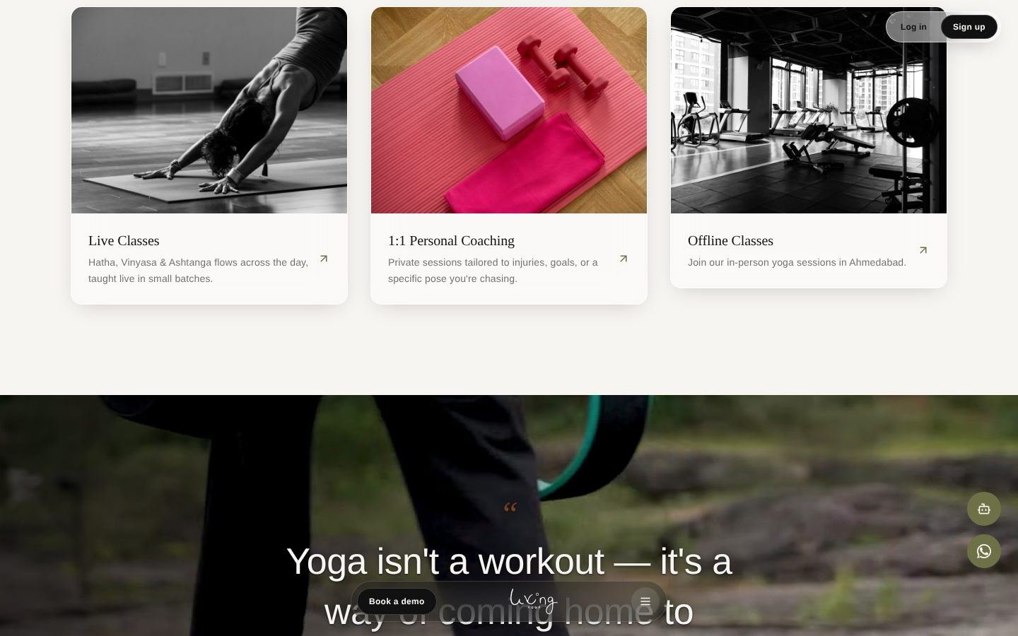 Living Yoga service cards for live classes, coaching and offline classes