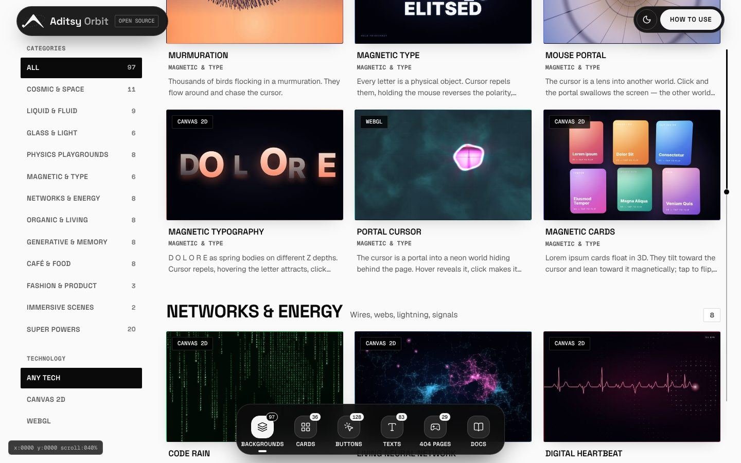 Aditsy Orbit UI browsable grid of backgrounds