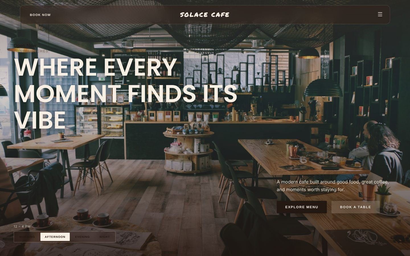 Solace Cafe hero reading Where every moment finds its vibe
